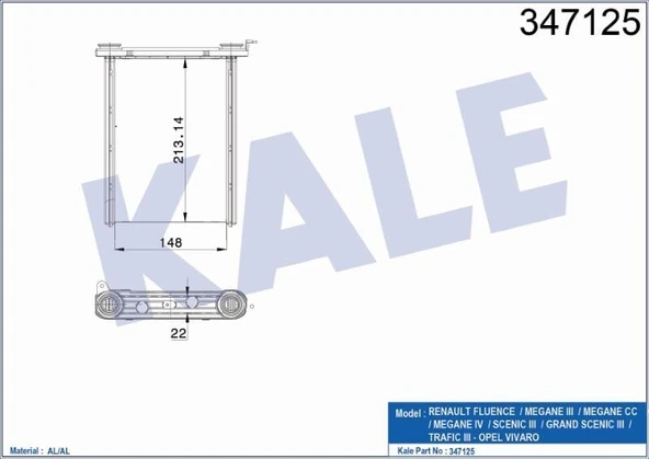 KALORİFER RADYATÖRÜ BRAZING RENAULT FLUENCE /MEGANE III-IV/SCENIC III/TRAFIC III OPEL VIVARO ürün görseli 1