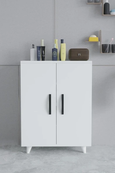 Güney 4 Raflı 2 Kapaklı Banyo Dolabı Havlu Dolabı  Beyaz ürün görseli 1