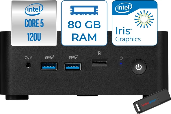 Msı Cubı Nuc Intel Core 5 120U 80GB Ddr5 2tb SSD Iris Xe Graphics Windows 11 Pro Mini Bilgisayar 1M013BEUH23 + Zettausbbellek ürün görseli 1