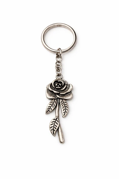 Rose Thorn Spirit – Gül Figürlü Gümüş Renk Unisex Metal Anahtarlık ürün görseli 1