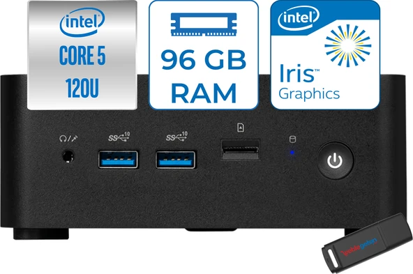 Msı Cubı Nuc Intel Core 5 120U 96GB Ddr5 2tb SSD Iris Xe Graphics Windows 11 Home Mini Bilgisayar 1M013BEUH23 + Zettausbbellek ürün görseli 1