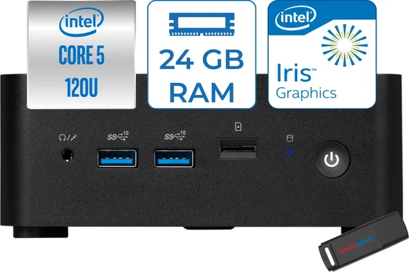 Msı Cubı Nuc Intel Core 5 120U 24GB Ddr5 2tb SSD Iris Xe Graphics Windows 11 Home Mini Bilgisayar 1M013BEUH07 + Zettausbbellek ürün görseli 1