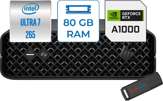 Hp Ws A2KH2ES Z2M G1I Mını Intel Ultra 7 265 80GB Ddr5 512GB SSD 8GB/RTXA1000 Windows 11 Pro Yapay Zeka Destekli Mini Iş Istasyonu A2KH2ESP11 + Zettausbbellek ürün görseli 1
