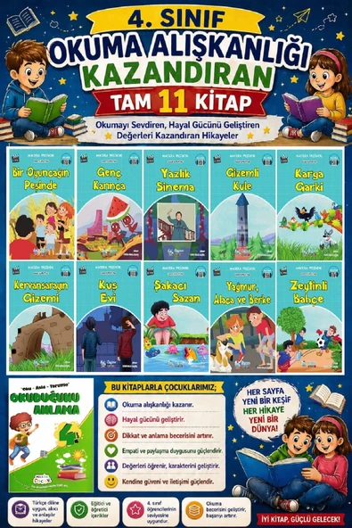 4. Sınıf Okuma Alışkanlığı Kazandıran Okumayı Sevdiren Tam 11 Kitap - 17 ürün görseli 1