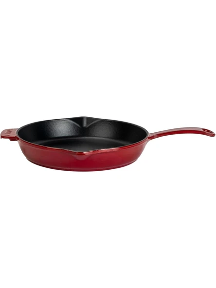 Lava Döküm Yuvarlak Kızartma Tavası Döküm Demir Yekpare Saplı. ÇAP 28CM-BORDO ürün görseli 1