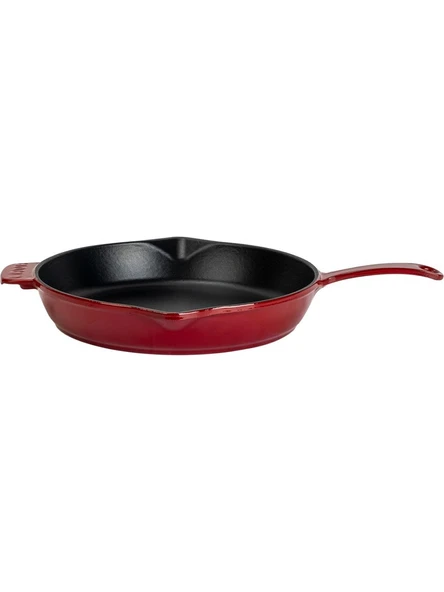 Lava Döküm Yuvarlak Kızartma Tavası Döküm Demir Yekpare Saplı. ÇAP 30CM-BORDO ürün görseli 1