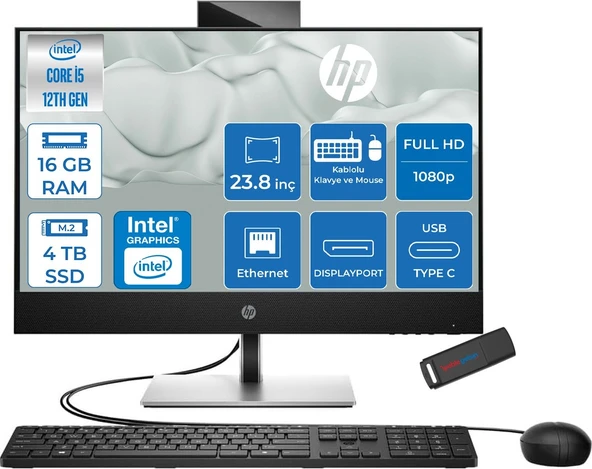 Hp Proone 440 G9 Intel Core I5 12500T 16GB Ddr4 4tb SSD Intel UHD770 23.8" Fhd IPS 250NITS Windows 11 Home All In One Bilgisayar B70VCATH04 + Zettausb ürün görseli 1