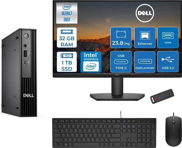 Dell Pc Pro Mıcro QCM1250 Intel® Ultra 7 265T 32GB Ddr5 1tb SSD Intel® Graphicsdell 23.8 Fhd Mon.  Freedos Mini Masaüstü Bilgisayar BTO10723F13+ZETTAUSBBELLEK ürün görseli 1
