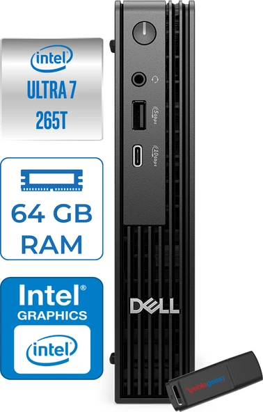 Dell Pc Pro Mıcro QCM1250 Intel® Ultra 7 265T 64GB Ddr5 4tb SSD Intel® Graphics WIN11HOME Mini Masaüstü Bilgisayar BTO107H25+ZETTAUSBBELLEK ürün görseli 1