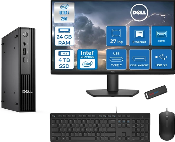 Dell Pc Pro Mıcro QCM1250 Intel® Ultra 7 265T 24GB Ddr5 4tb SSD Intel® Graphicsdell 27 Inç Fhd Mon.  Freedos Mini Masaüstü Bilgisayar BTO10727F10+ZETTAUSBBELLEK ürün görseli 1