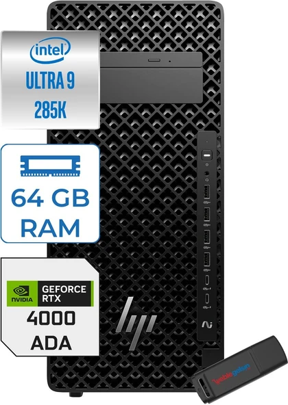 Hp Z2 G1I Intel Core Ultra 9 285K 5.5ghz 64GB 512GB+512GB SSD 20GB Rtx 4000 Ada Windows 11 Home 1200W Iş Istasyonu B34JFESH38 + Zettausb ürün görseli 1