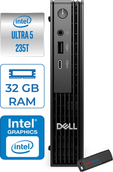 Dell Pc Pro Mıcro QCM1250 Intel® Ultra 5 235T 32GB Ddr5 2tb SSD Intel® Graphics WIN11HOME Mini Masaüstü Bilgisayar BTO106H14+ZETTAUSBBELLEK ürün görseli 1