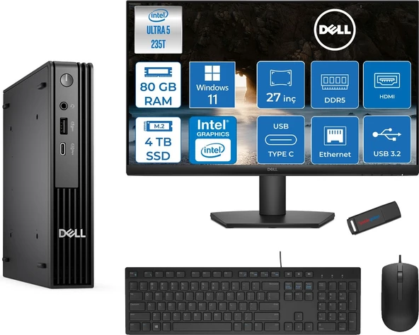 Dell Pc Pro Mıcro QCM1250 Intel® Ultra 5 235T 80GB Ddr5 4tb SSD Intel® Graphicsdell 27 Inç Fhd Mon.  WIN11PRO Mini Masaüstü Bilgisayar BTO10627P30+ZETTAUSBBELLEK ürün görseli 1