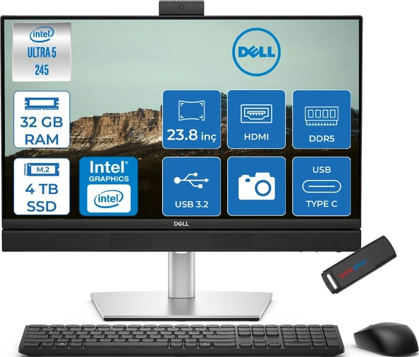 Dell Pro Plus All-In-One Intel Core Ultra 5 245 5.1ghz 32GB Ddr5 4tb SSD Intel Aı Boost Freedos 23.8'' Fullhd (1920 x 1080) Bilgisayar BTO101QB24250F16 + Zetta Flash Bellek ürün görseli 1
