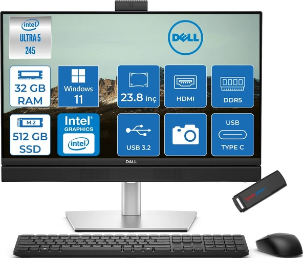 Dell Pro Plus All-In-One Intel Core Ultra 5 245 5.1ghz 32GB Ddr5 512GB SSD Intel Aı Boost Windows 11 Home 23.8'' Fullhd (1920 x 1080) Bilgisayar BTO101QB24250H13 + Zetta Flash Bellek ürün görseli 1