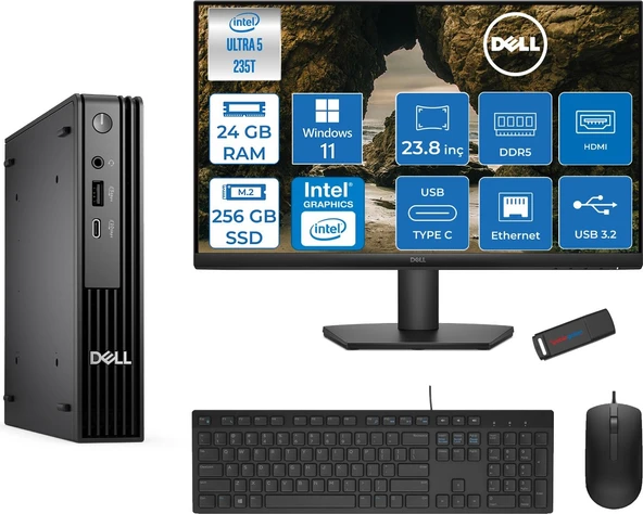 Dell Pc Pro Mıcro QCM1250 Intel® Ultra 5 235T 24GB Ddr5 256GB SSD Intel® Graphicsdell 23.8 Fhd Mon.  WIN11PRO Mini Masaüstü Bilgisayar BTO10623P06+ZETTAUSBBELLEK ürün görseli 1