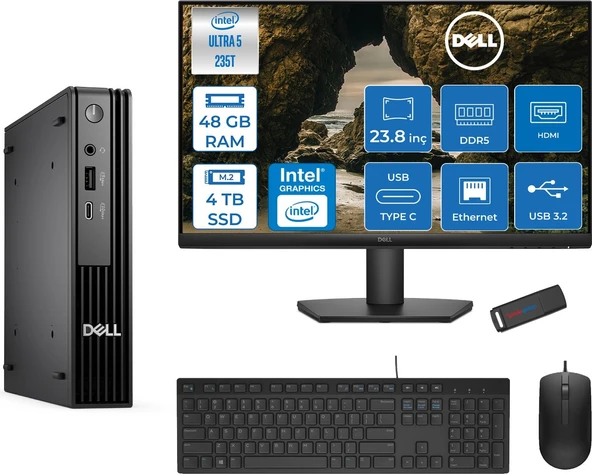 Dell Pc Pro Mıcro QCM1250 Intel® Ultra 5 235T 48GB Ddr5 4tb SSD Intel® Graphicsdell 23.8 Fhd Mon.  Freedos Mini Masaüstü Bilgisayar BTO10623F20+ZETTAUSBBELLEK ürün görseli 1