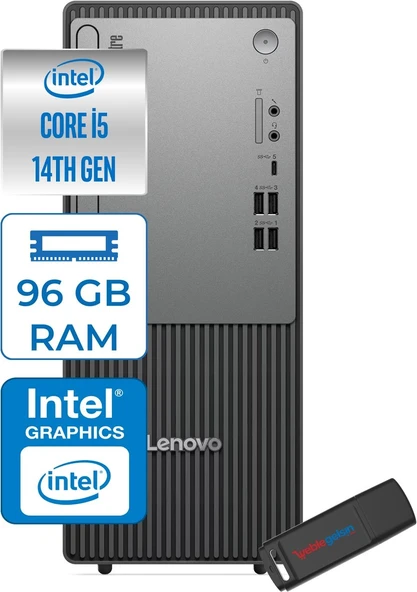 Lenovo Thinkcentre Neo 50T Gen5 Intel Core I5 14400 96GB Ddr5 4tb SSD Windows 11 Home Intel UHD 730 Masaüstü Bilgisayar 12UAS1CF00H30 + Zetta Flash Bellek ürün görseli 1
