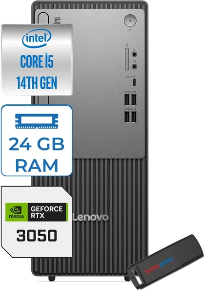 Lenovo Thinkcentre Neo 50T Gen5 Intel Core I5 14400 24GB Ddr5 1tb SSD Freedos Nvidia RTX3050 6gb Masaüstü Bilgisayar 305012UAS1CF00F08 + Zetta Flash Bellek ürün görseli 1