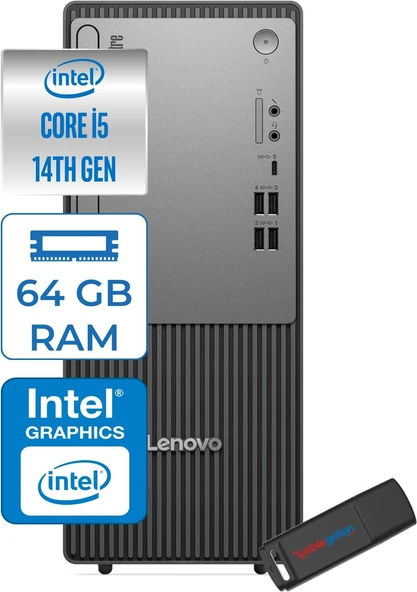 Lenovo Thinkcentre Neo 50T Gen5 Intel Core I5 14400 64GB Ddr5 512GB SSD Windows 11 Home Intel UHD 730 Masaüstü Bilgisayar 12UAS1CF00H22 + Zetta Flash Bellek ürün görseli 1