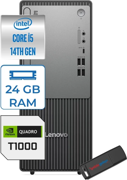 Lenovo Thinkcentre Neo 50T Gen5 Intel Core I5 14400 24GB Ddr5 512GB SSD Windows 11 Home Quadro T1000 4gb Masaüstü Bilgisayar 100012UAS1CF00H07 + Zetta Flash Bellek ürün görseli 1