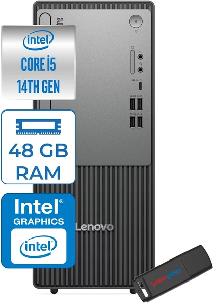 Lenovo Thinkcentre Neo 50T Gen5 Intel Core I5 14400 48GB Ddr5 512GB SSD Freedos Intel UHD 730 Masaüstü Bilgisayar 12UAS1CF00F17 + Zetta Flash Bellek ürün görseli 1
