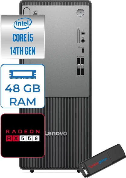 Lenovo Thinkcentre Neo 50T Gen5 Intel Core I5 14400 48GB Ddr5 1tb SSD Freedos Radeon RX550 4gb Masaüstü Bilgisayar 55012UAS1CF00F18 + Zetta Flash Bellek ürün görseli 1