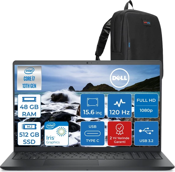 Dell Vostro 3530 Intel Core I7-1355U 48GB 512GB SSD Intel Iris Xe 15.6 Inç 120Hz Fhd 1920X1080 Freedos Taşınabilir Bilgisayar N1601PVNB3530F17+ZETTAÇANTA ürün görseli 1