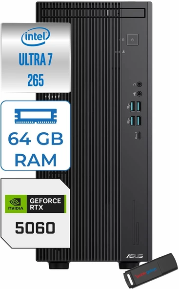 Asus Expertcenter B900MF Intel® Core™ Ultra 7 265 5.3ghz Aı 64GB Ddr5 4tb SSD 8GB/RTX5060 WIN11HOME Mini Tower Masaüstü Bilgisayar B900MF007265001031H25+ZETTAUSBBELLEK ürün görseli 1
