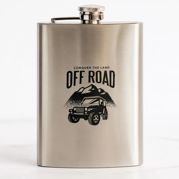 Perlotus 8 Oz 235 cc Hunili Cep Tipi Kapaklı Çelik Off Road Temalı  İçki Matarası ürün görseli 1