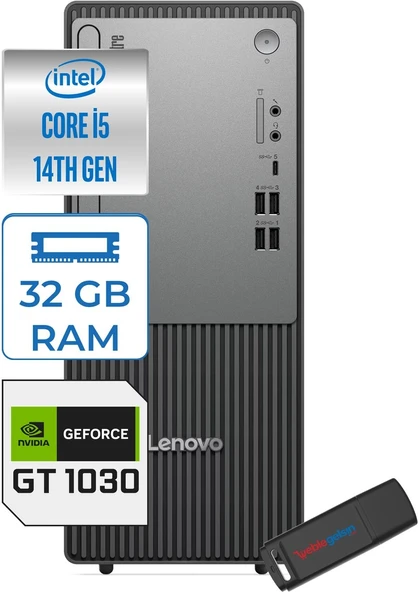 Lenovo Thinkcentre Neo 50T Gen5 Intel Core I5 14400 32GB Ddr5 2tb SSD Windows 11 Home Nvidia GT1030 4gb Masaüstü Bilgisayar 103012UAS1CF00H14 + Zetta Flash Bellek ürün görseli 1