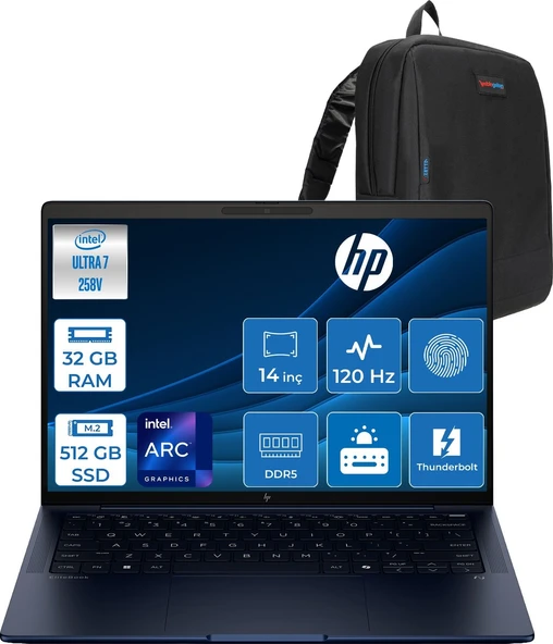 Hp Elitebook x G1IAI Intel® Core™ Ultra 7 258V 32GB Ddr5 512GB SSD 14" Intel® Arc™ Grafik 2.5k QHD+(2560 x 1600), IPS 400 Nits, Freedos Taşınabilir Bilgisayar B66VDATF12+ZETTAÇANTA ürün görseli 1