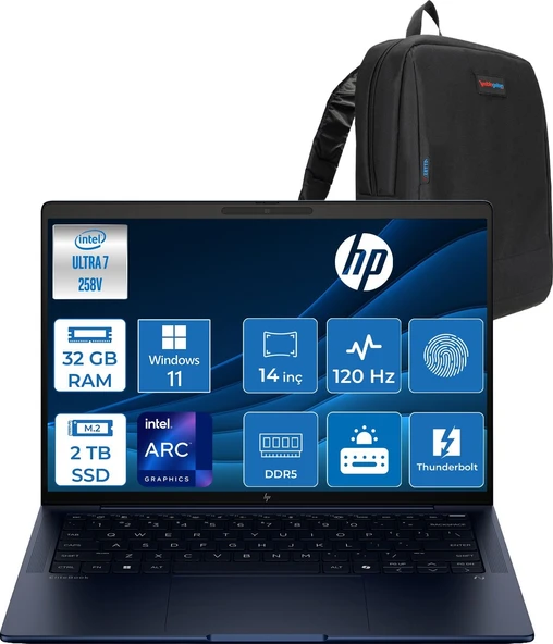 Hp Elitebook x G1IAI Intel® Core™ Ultra 7 258V 32GB Ddr5 2tb SSD 14" Intel® Arc™ Grafik 2.5k QHD+(2560 x 1600), IPS 400 Nits, WIN11HOME Taşınabilir BILGISAYARB66VDATH14+ZETTAÇANTA ürün görseli 1