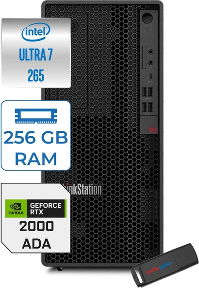 Lenovo Thinkstation P2 Tower Gen2 Intel Core Ultra 7 265 256GB 512GB SSD 16GB/RTX2000 500W Platinum Windows 11 Home Masaüsüt Iş Istasyonu 30JQ0037TRH63 + Zettausb ürün görseli 1
