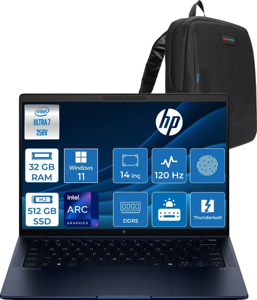 Hp Elitebook x G1IAI Intel® Core™ Ultra 7 258V 32GB Ddr5 512GB SSD 14" Intel® Arc™ Grafik 2.5k QHD+(2560 x 1600), IPS 400 Nits, WIN11PRO Taşınabilir BILGISAYARB66VDATP12+ZETTAÇANTA ürün görseli 1