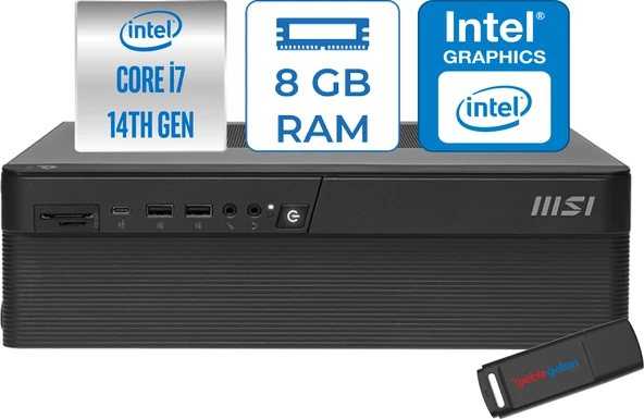MSI Msı Pro DP80 Intel Core I7 5.4ghz 14700 8gb 1tb SSD UHD Graphics 770 Wi-Fi7 300W Psu Windows 11 Home Masaüstü Bilgisayar Bilgisayar A14G003EUH60 + Zettausb ürün görseli 1