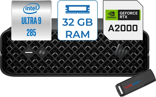 Hp Ws A2KJ1ES Z2M G1I Mını Intel Ultra 9 285 32GB Ddr5 4tb SSD 16GB/RTXA2000 Windows 11 Pro Yapay Zeka Destekli Mini Iş Istasyonu A2KJ1ESP02 + Zettausbbellek ürün görseli 1
