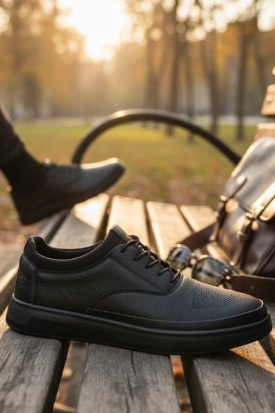 Enoch Hakiki Deri Burun Perfore Detaylı Erkek Sneaker Ayakkabı Ortopedik Taban ürün görseli 1