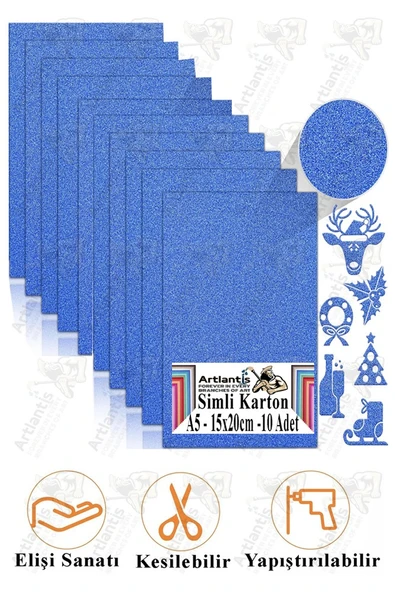 Mavi Simli Karton A5 15x20 cm 10 lu 1 Paket Simli Fon Kartonu Parıltılı Kağıt Anasınıfı Kreş Etkinlik Proje ürün görseli 1
