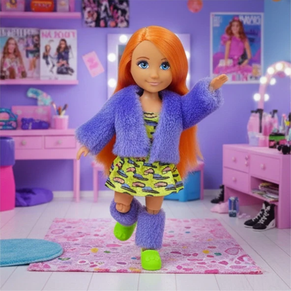 Moda İkonu Bebek Figür 13 cm  - Turuncu Saçlı Neon Şıklık ürün görseli 1