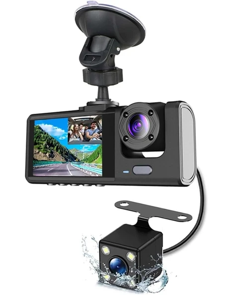 3 Kameralı Wifi Araç Içi Kamera Yol + Iç + Arka Kamera 1080P Full Hd ürün görseli 1
