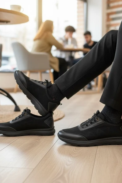 Enoch Hakiki Süet Deri Siyah Erkek Sneaker Ortopedik Taban ürün görseli 1