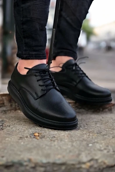 Big King Klasik Model Deri Tarz Bağcıklı Siyah Erkek Ayakkabı ürün görseli 1