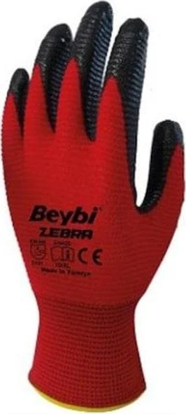 Beybi Zebra Nitril Kaplama Örme Eldiven Kırmızı Işçi Eldiveni Tekli ürün görseli 1
