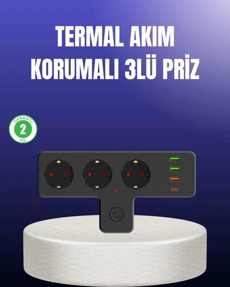 USB ve Type-C Portlu Anahtarlı Çoklu Priz Güç Ünitesi ürün görseli 1