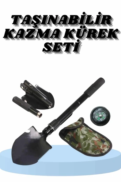 Çelik Katlanır Fonksiyonel Kamp Kazma Kürek Ve Kesme Aleti Seti Küçük Kazma Kürek Seti ürün görseli 1