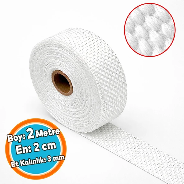 (2 metre) En: 2 cm Kalınlık: 3 mm Takviyeli Lifli Cam Elyaf Ekzoz Sargı Bezi Isı Yalıtım Yanmaz Bant ürün görseli 1