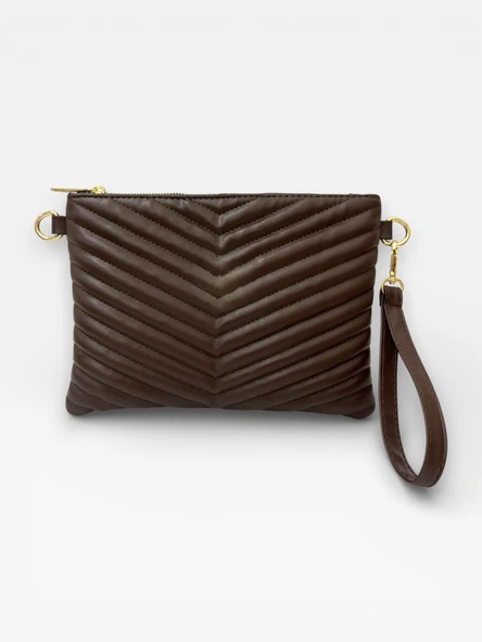 Kadın Suni Deri Ayarlanabilir Çapraz Ve El Askılı Portföy, Clutch Çanta S-1407  Kahve ürün görseli 1