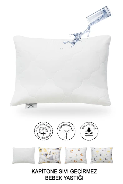 Vionel Home Kapitone Sıvı Geçirmez Bebek Yastığı | %100 Pamuk | Fermuarlı Tasarım |35x45 cm ürün görseli 1