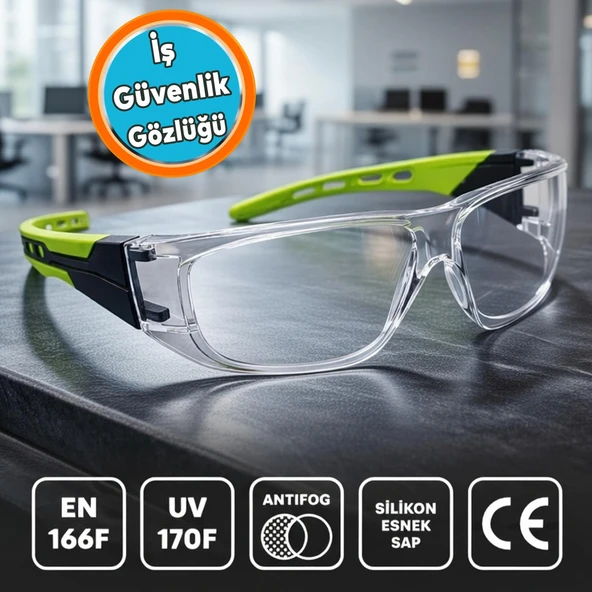 İş Güvenlik Gözlüğü Buğulanmaz Koruyucu Gözlük Silikon Kulaklık Şeffaf Cam En-166F (1 Adet) ürün görseli 1